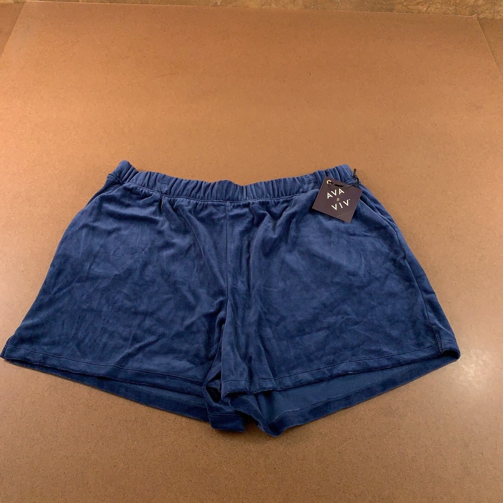 Ava & Viv Womens 1X Navy Blue Velour Pocketed Pull On 3.5" Inseam Shorts New